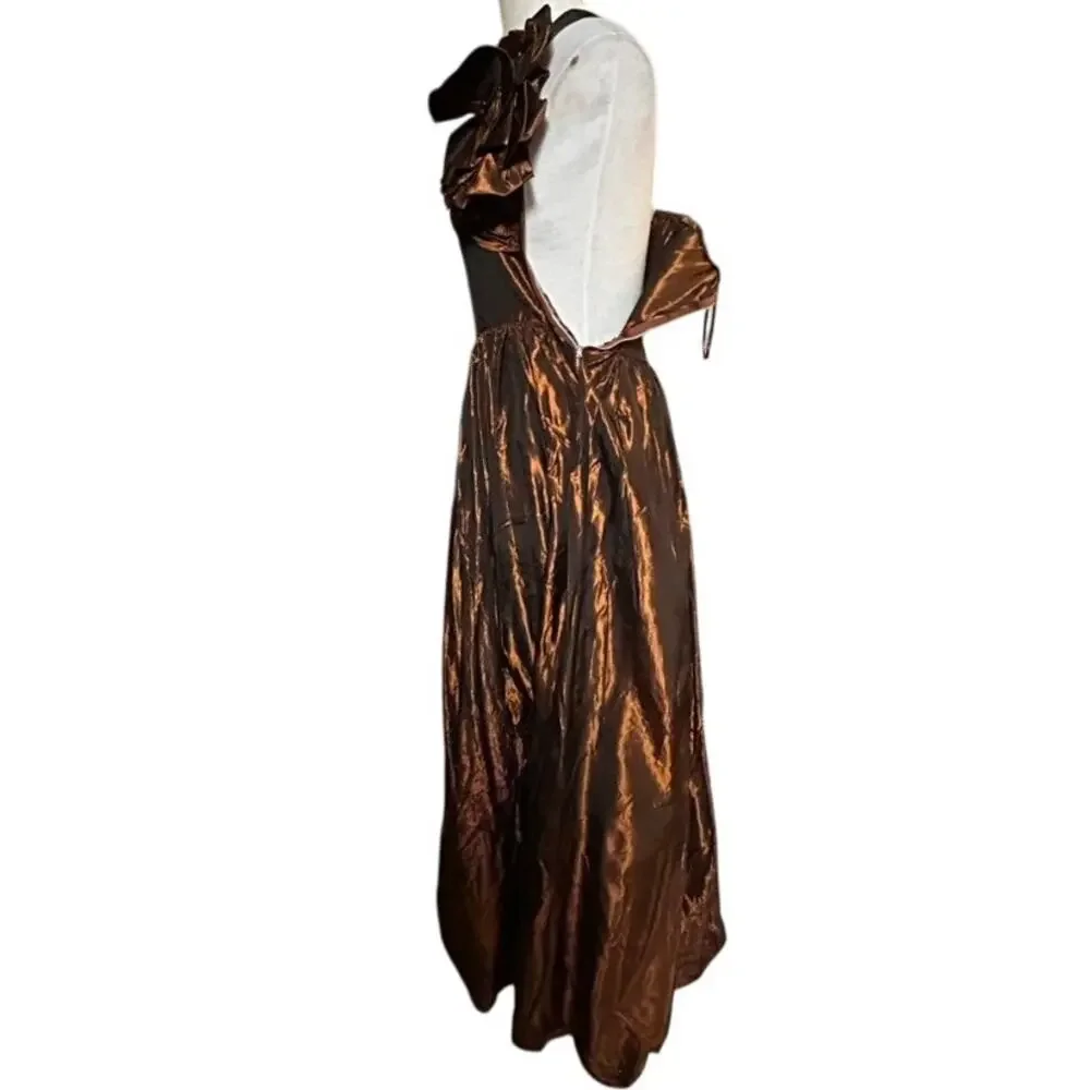 Vintage Fred Perlberg Dance Originals Copper Taffeta Ballgown One Shoulder SM